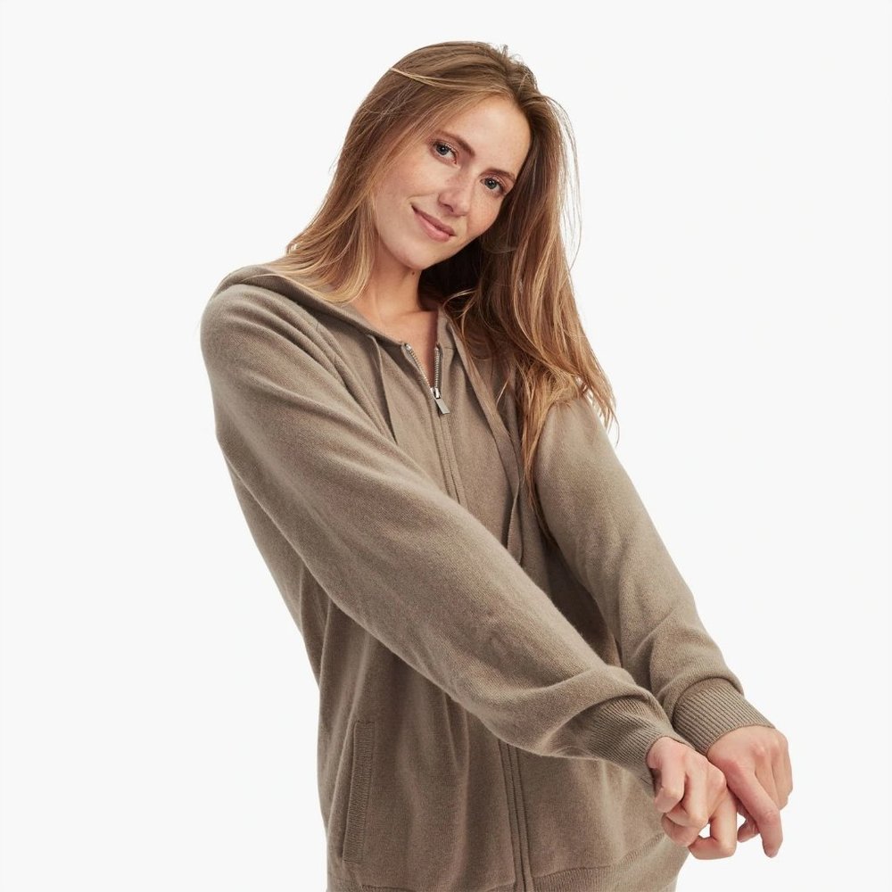 NWT Naadam Cashmere Taupe Zip Up Hoodie Small